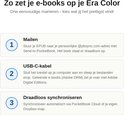 Drie manieren om e-books op de PocketBook Era Color te zetten: mailen, USB-C-kabel of draadloos synchroniseren.
