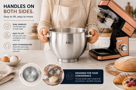 Swiss Haus® KM2285 Keukenmachine - 1500W Keukenrobot - 8.5L RVS Mengkom - 6 Snelheden + Pulse - Foodprocessor met Accessoires - Koper — afbeelding 4