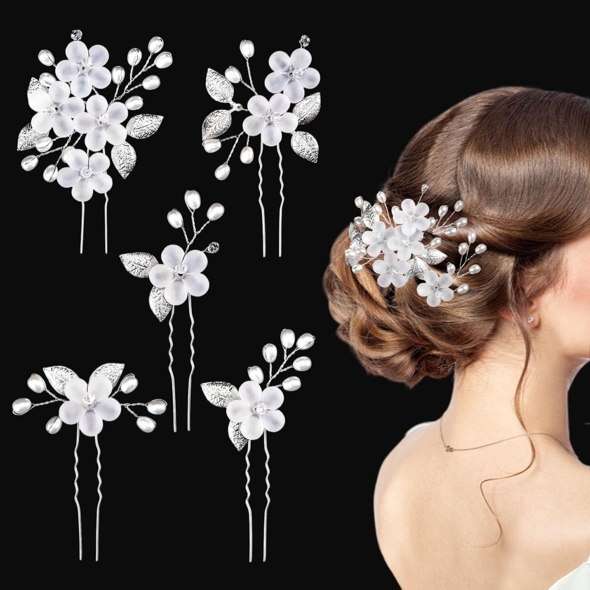 Dailygoods- Haarspelden U-vormig ontwerp - Haarspelden voor bruiden - Haaraccessoires vrouwen - Haaraccessoires meisjes - Bruidsmeisjes - 5 stuks met kunstmatige parel