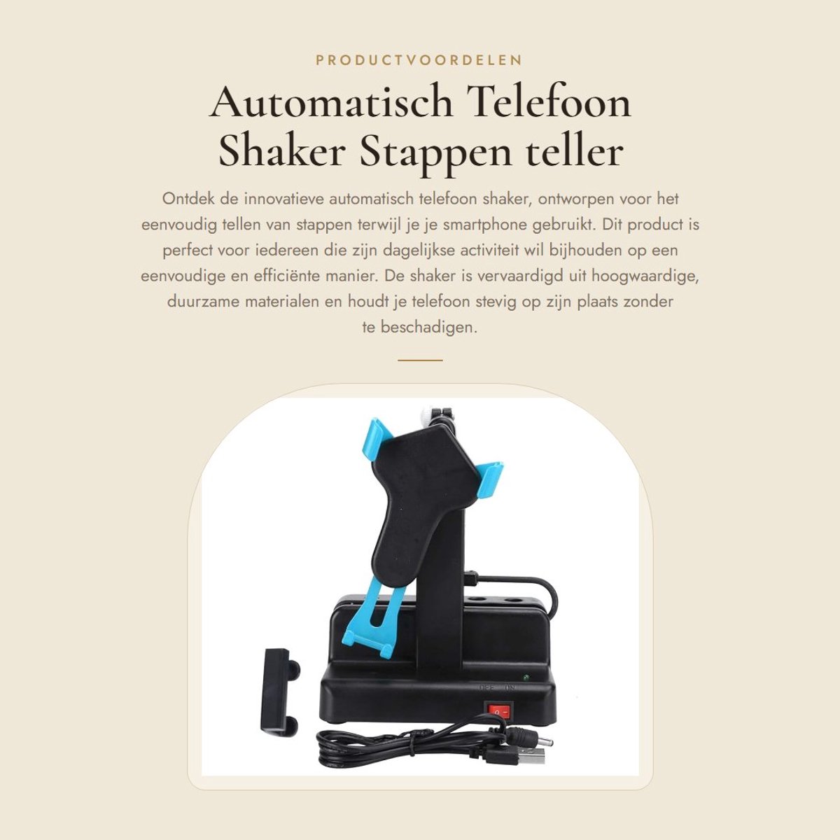 Dailygoods- Telefoon Shaker Duurzaam - Verstelbare Standaard - Automatisch Schommelen - Stappen Teller - Eenvoudig te Gebruiken - Tot 8000 Stappen per Uur - Schudapparaat