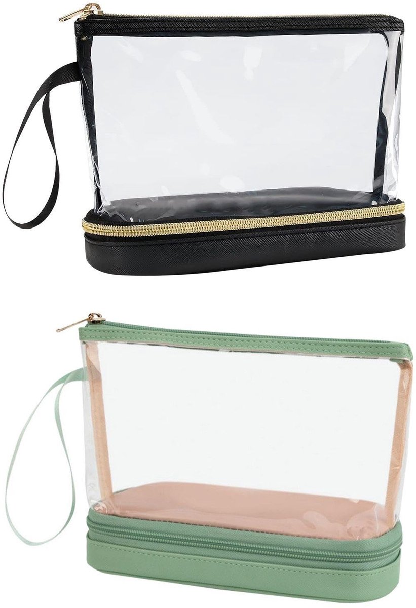 Dailygoods- Make-uptas met grote capaciteit - Dubbellaagse make-uptas - Waterdichte make-uptas - Make-uptas met vakken - Draagbare make-uptas - 2 stuks, 22 x 16 x 9 cm - Cosmetic Bag