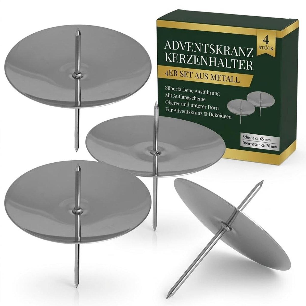 Dailygoods- Kandelaars Set van 4 - Adventskaarsenhouder - Kaarsenstandaard - Tafeldecoratie - Zilver - Licht ijzer, borddiameter 65 mm - Kaarsenhouders