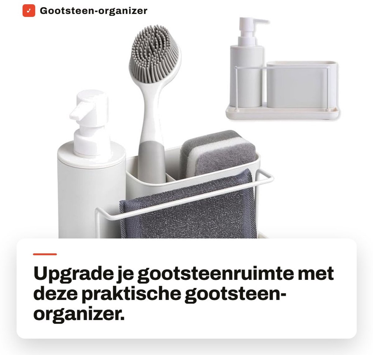 Dailygoods- Gootsteen-organizer met ingebouwde zeepdispenser - Multifunctionele opberghulp - Duurzaam ABS - Houder voor spons/borstel/vatdoek - Compact modern design - Nette uitstraling - Afwasorganizer