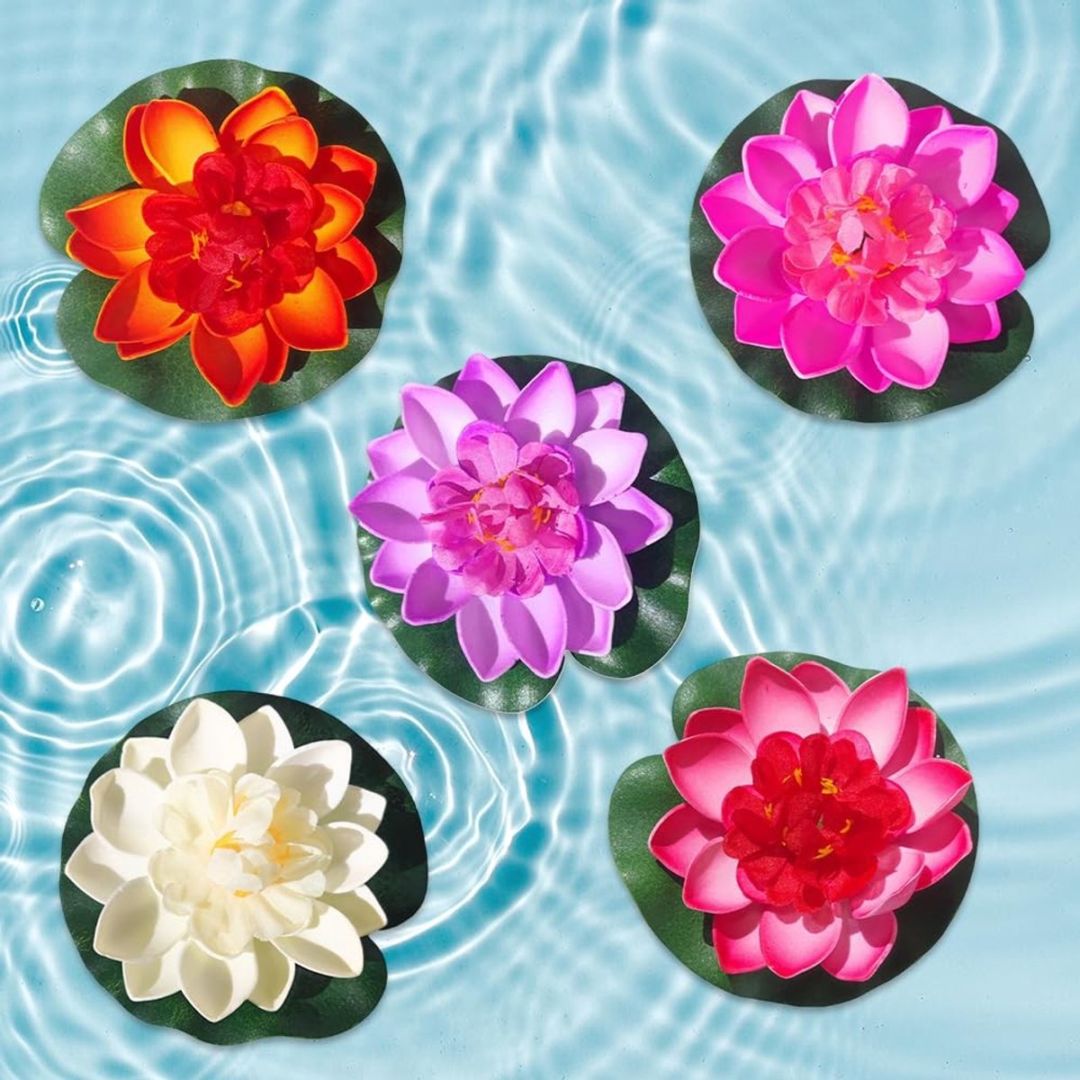Dailygoods- Waterlelie Kunstmatig - 5 Stuks - Drijvende Vijverdecoratie - EVA Materiaal - Diameter 10 cm - Duurzaam en Kleurrijk