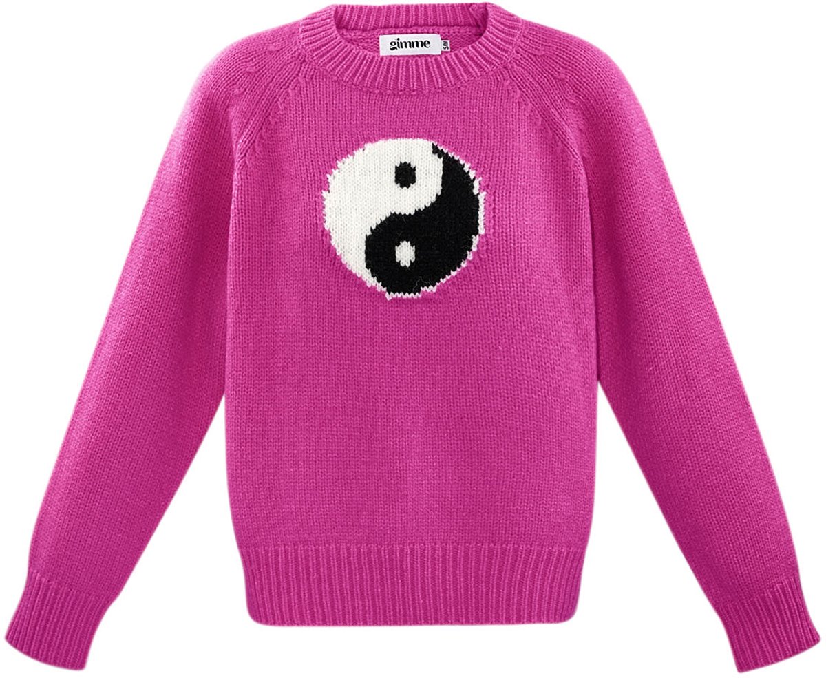 Moderne Gebreide Katoen Trui met Yin Yang Symbool - Fushia - Maat L/XL