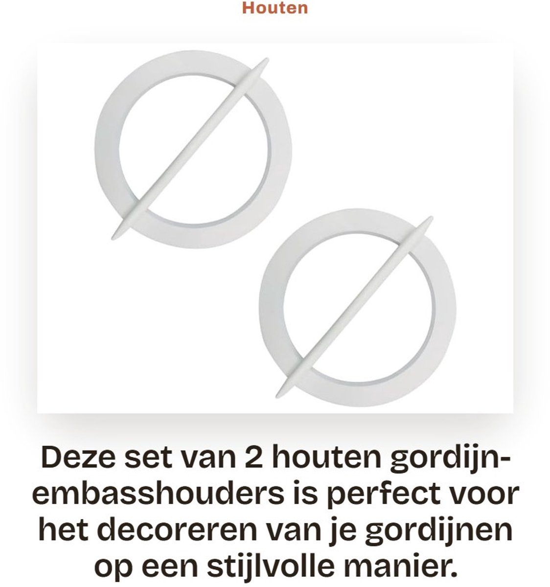 Dailygoods- Embrasshouder - Houten Gordijnklemmen - 2 Stuks - Ø 11 cm - Gatvrije Installatie - Decoratieve Klem voor Stoffen - Gordijnklem