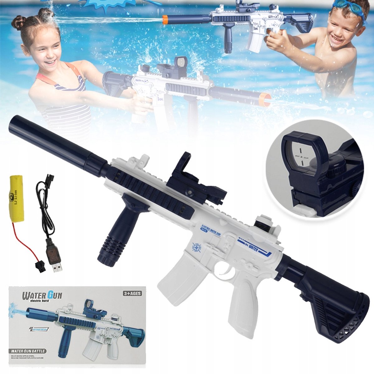 Oplaadbaar Elektrisch Waterpistool - Groot Bereik 8-10 Meter Grote Capaciteit 170ml - Volautomatisch Rode Stipvizier - Universele Flesadapter Lekvrij - Blauw