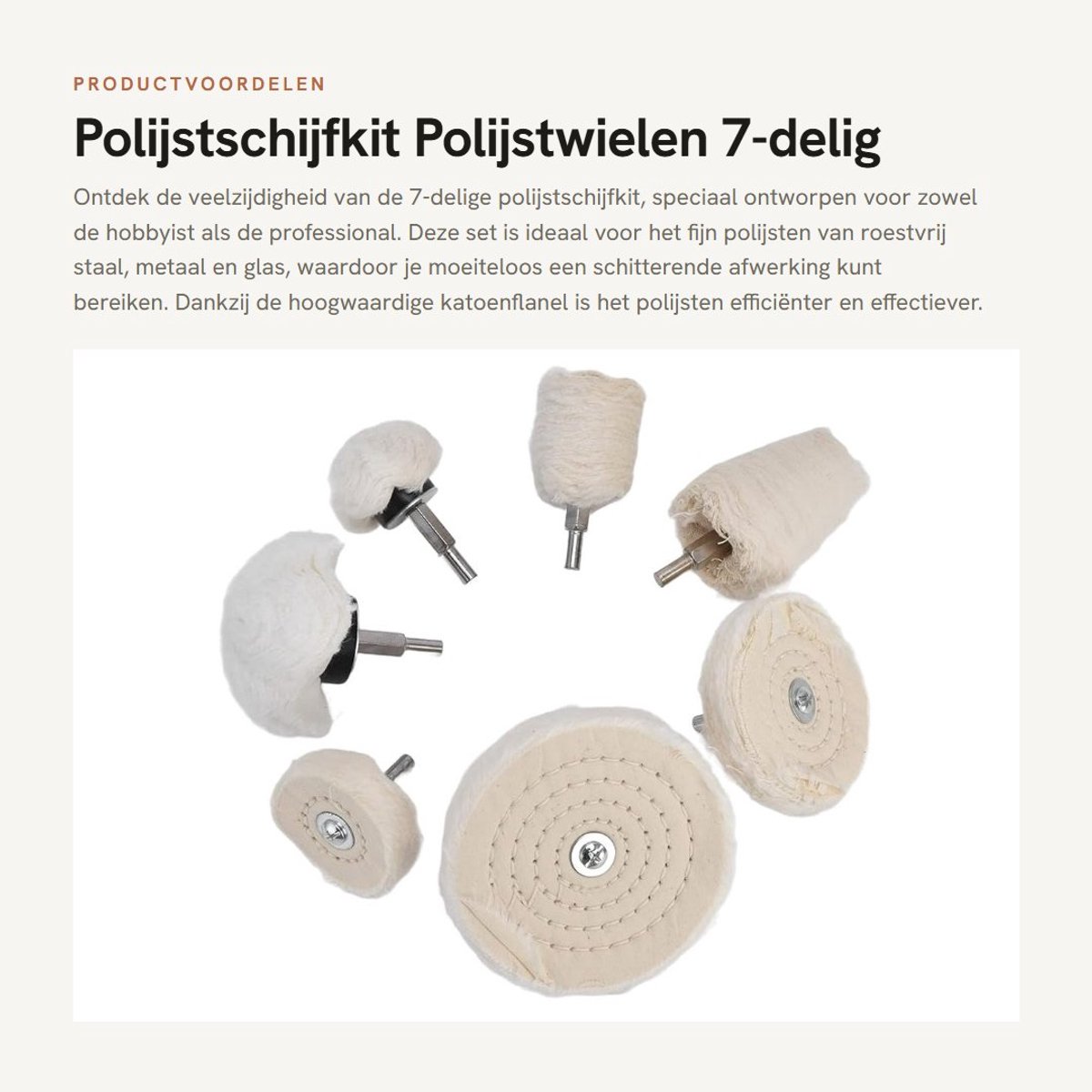 Dailygoods- Polijstschijfkit 7-delig - Katoenflanel Polijstwielen - Polijstgereedschap - 1/4 Inch Schacht - Voor Metaal/Glas - Schokbestendig Polijsteffect - Polijstwielset