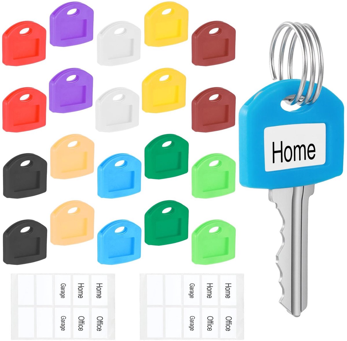 Dailygoods- Sleutelhoezen Set van 20 - Siliconen Sleutelafdekkapjes - Multicolor - Rekbare Sleutels - Labeltags - Geschikt voor 0,9-1,05 inch Sleutelkoppen - Sleutelcovers
