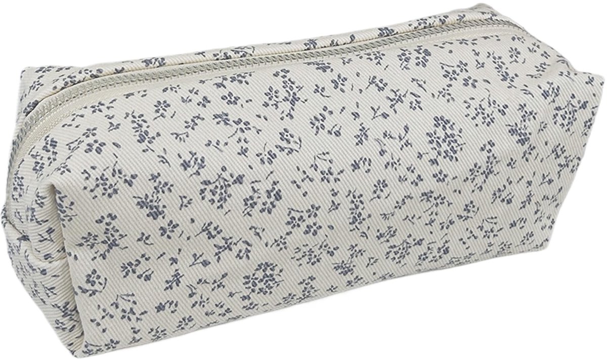 Dailygoods- Etui Uniseks - Kleine Cartoontas - Sleuteltas/Make-uptas - Wit - Corduroy Canvas - 19,5x8x7 cm - Pennenetui