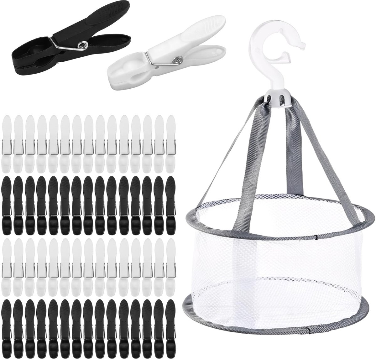 Dailygoods- Wasknijpers Set van 60 - Antislip Kunststof Wasknijpers - Wasknijpermandje - Windbestendige Wasknijpers - Beschermt Kleding - Afmetingen 7,3 x 2,5 cm - Wasknijperset