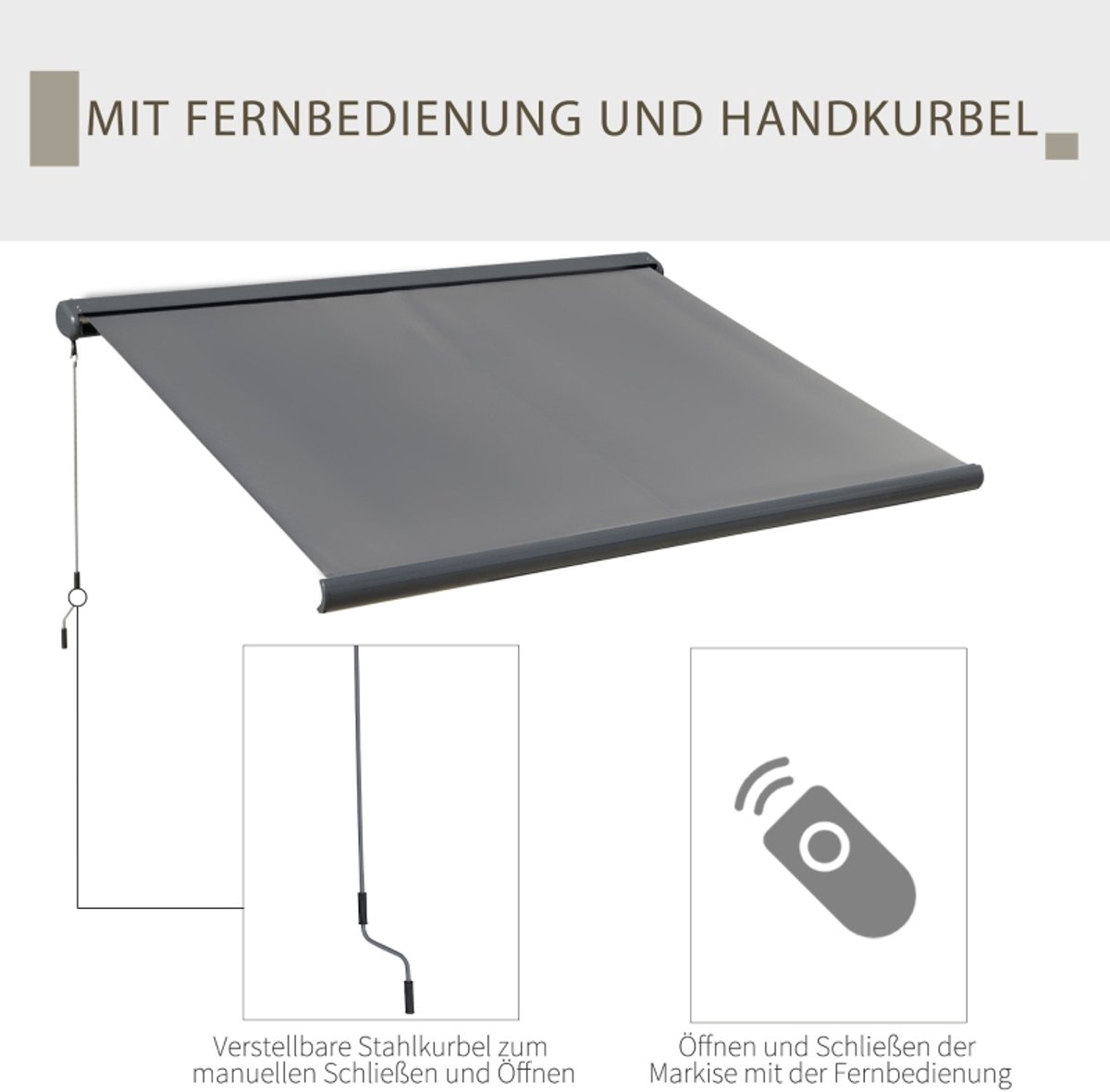 HAUSS SPOLE Kassettezonnescherm – Elektrisch Met Afstandsbediening – 300 x 250 cm – Aluminium – Donkergrijs