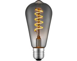 Home Sweet Home - Edison Vintage E27 LED filament lichtbron Drop - Rook - 6.4/6.4/14cm - ST64 Spiraal - Retro LED lamp - Dimbaar - 4W 100lm 1800K -
