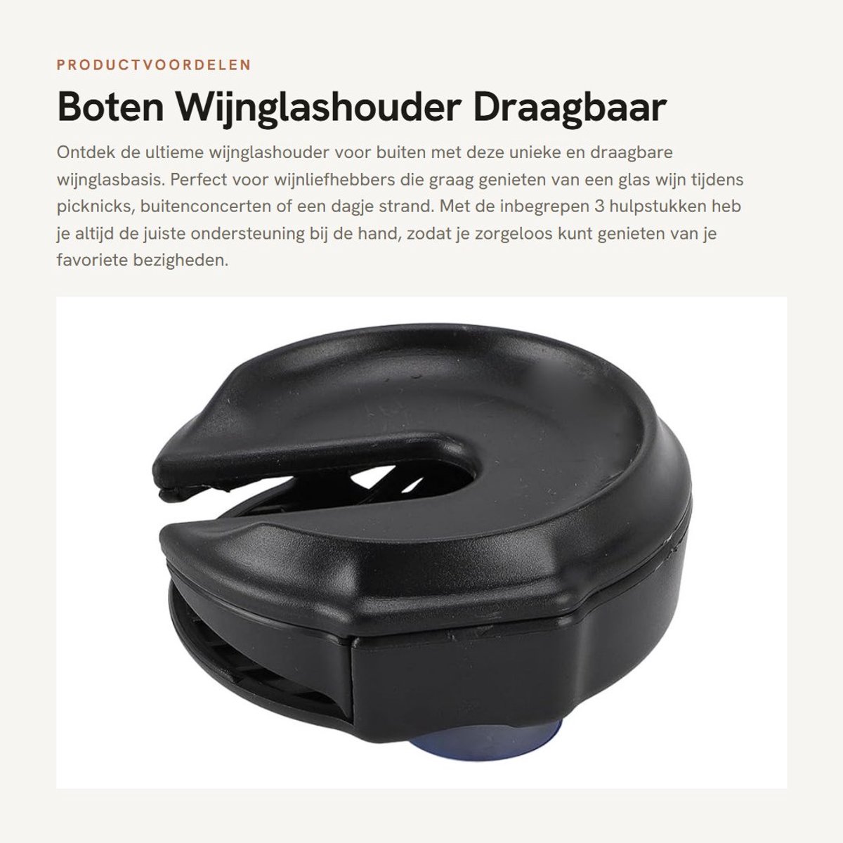 Dailygoods- Wijnglashouder Draagbaar - Wijn Accessoires - Buiten - Picknick - Strand - 3 Hulpstukken - Wijnaccessoire