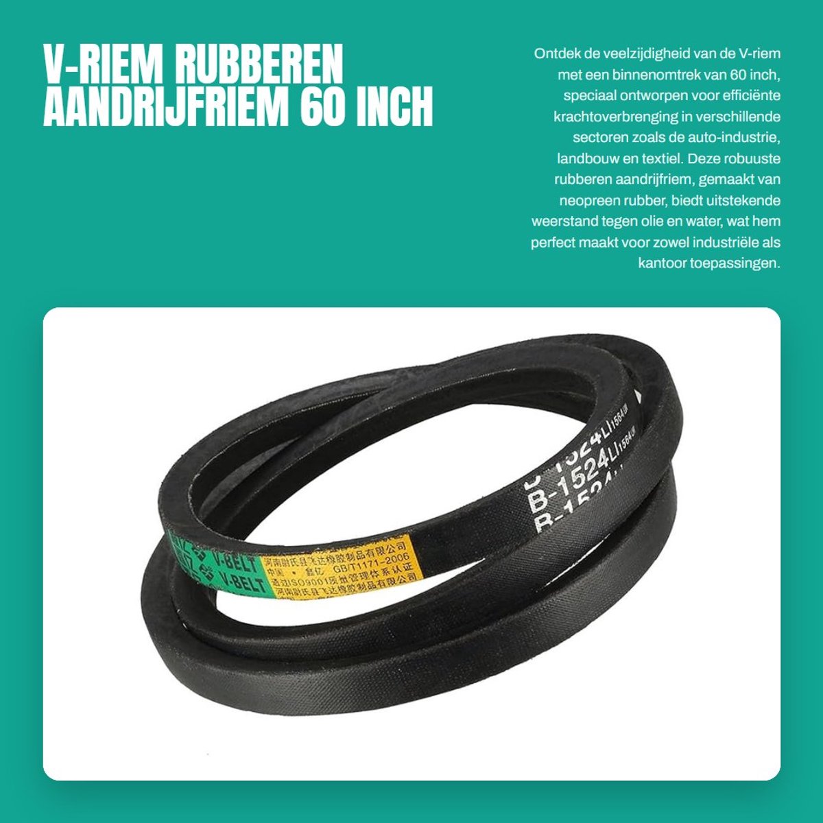 Dailygoods- Aandrijfriem 60 inch - Rubber - Neopreen - Krachtoverbrenging - Flexibel - Schokbestendig - Voor diverse toepassingen - Riem