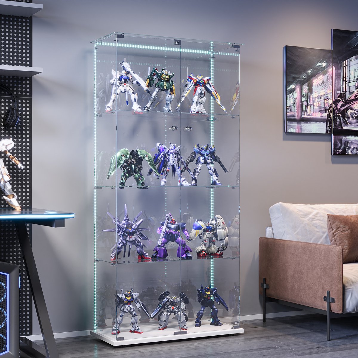 Glazen vitrinekast met LED verlichting – vitrinekast met slot en 4 planken – display kast van gehard glas – wit – voor woonkamer, slaapkamer en bar – 163 x 78,5 x 35 cm