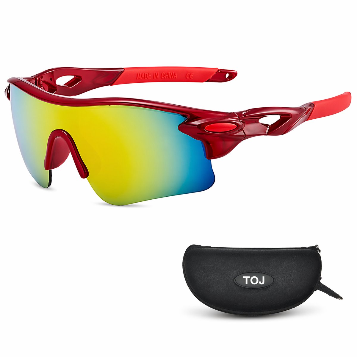 Fietsbril Met Hoes | Sportbril | Racefiets | Mountainbike | MTB | Sport Fiets Bril| Zonnebril | UV Bescherming | Rood | Spiegelende Lens