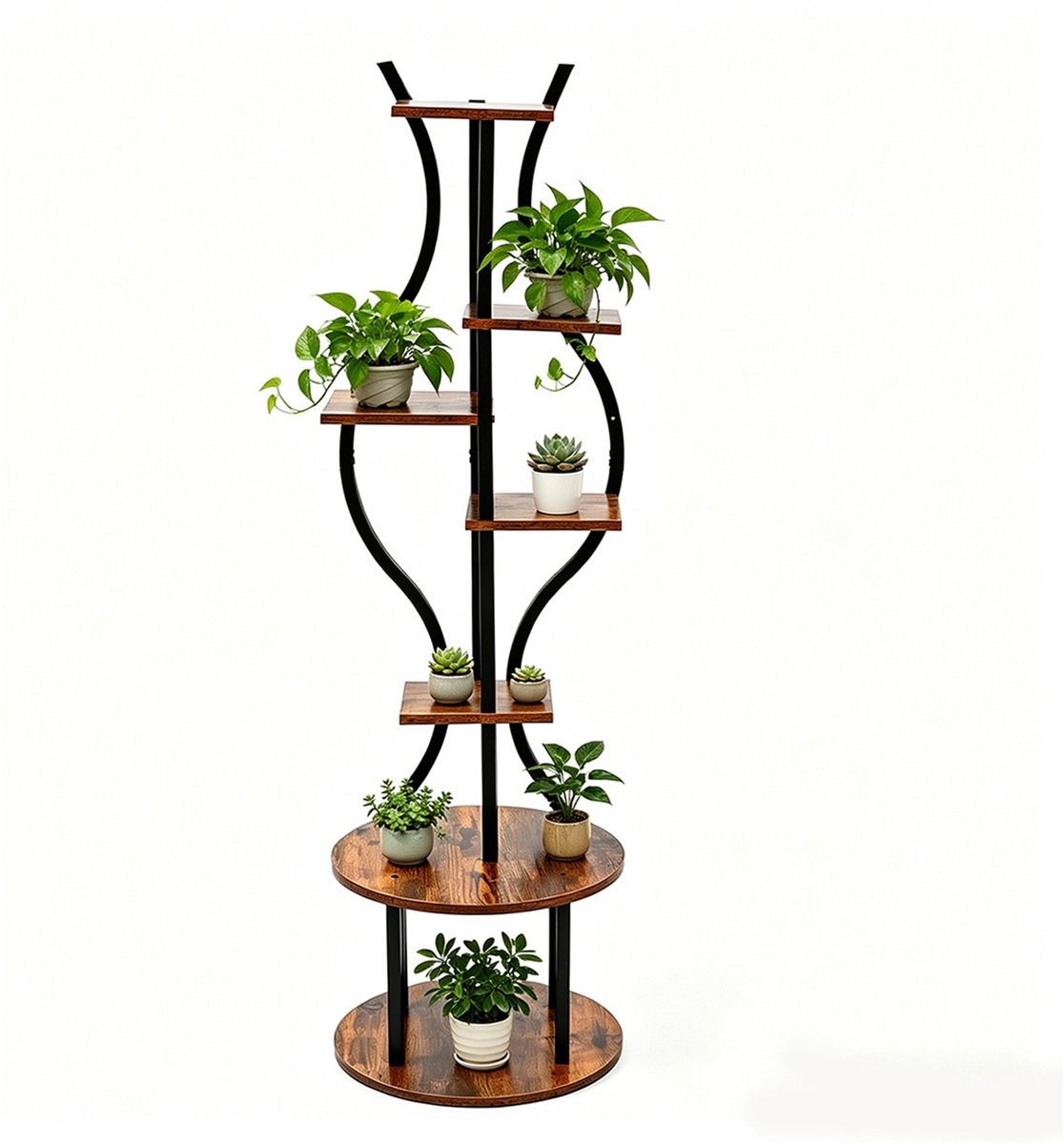 Metalen Plantenrek - 145 cm Hoog - Plantenstandaard voor Binnen & Buiten - 5 Etages - 43 x 43 cm - IJzeren Bloemenrek voor Woonkamer & Balkon