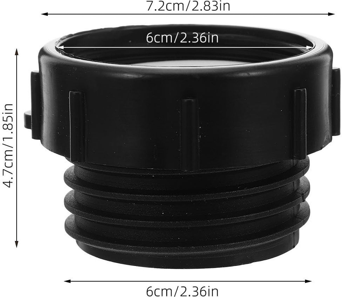 Dailygoods tankdeksel - Adapter voor schroefdraad - Zwart - Kunststof - 60 mm fijne en grove schroefdraad - Geschikt voor drinkwater - 6 x 6 x 4 cm