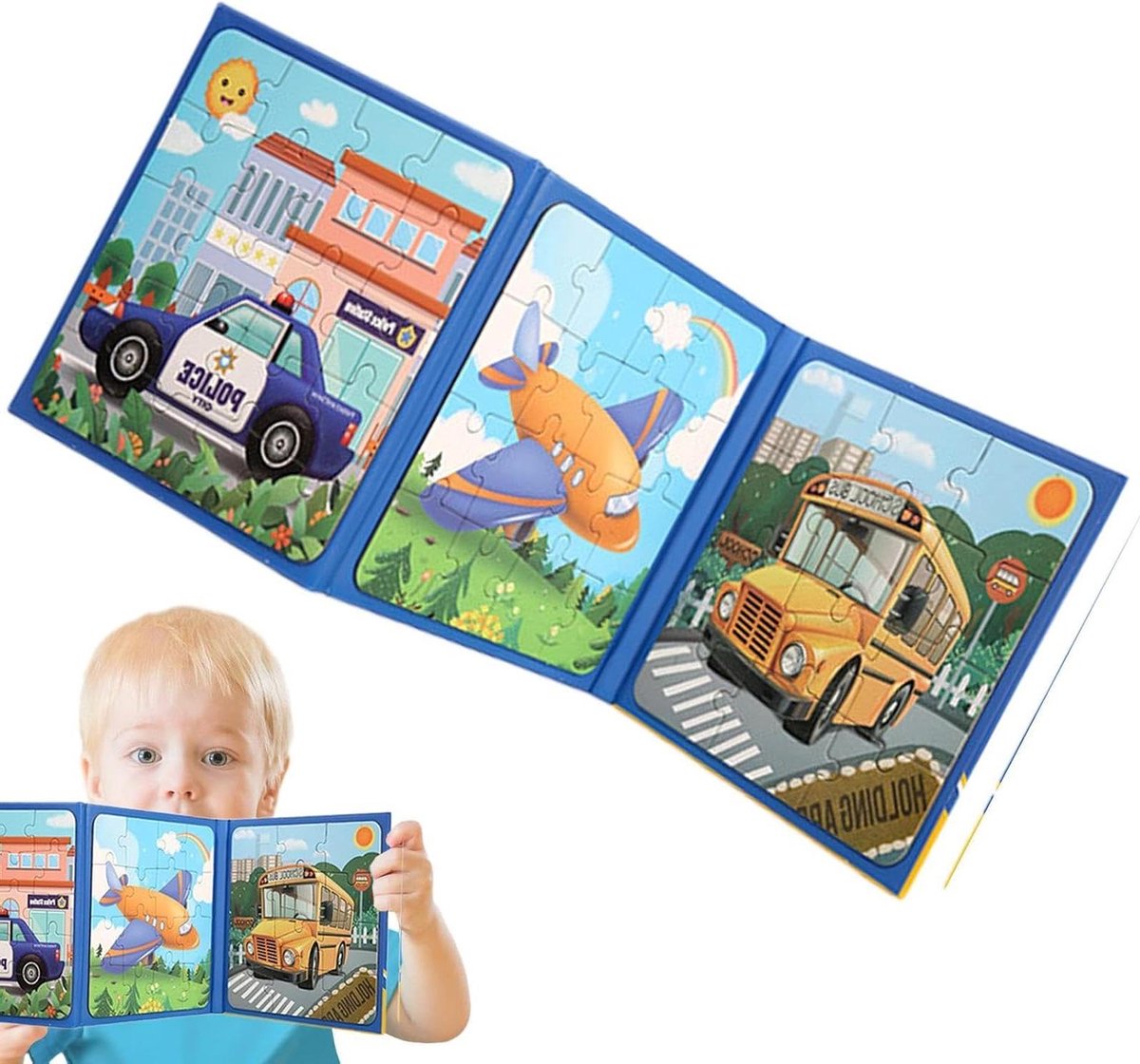 Magnetische Puzzel - Puzzelboek Educatief - Vaardigheden Ontwikkelen - Praktische Opbergoplossing - 18 x 18 cm - Blauw
