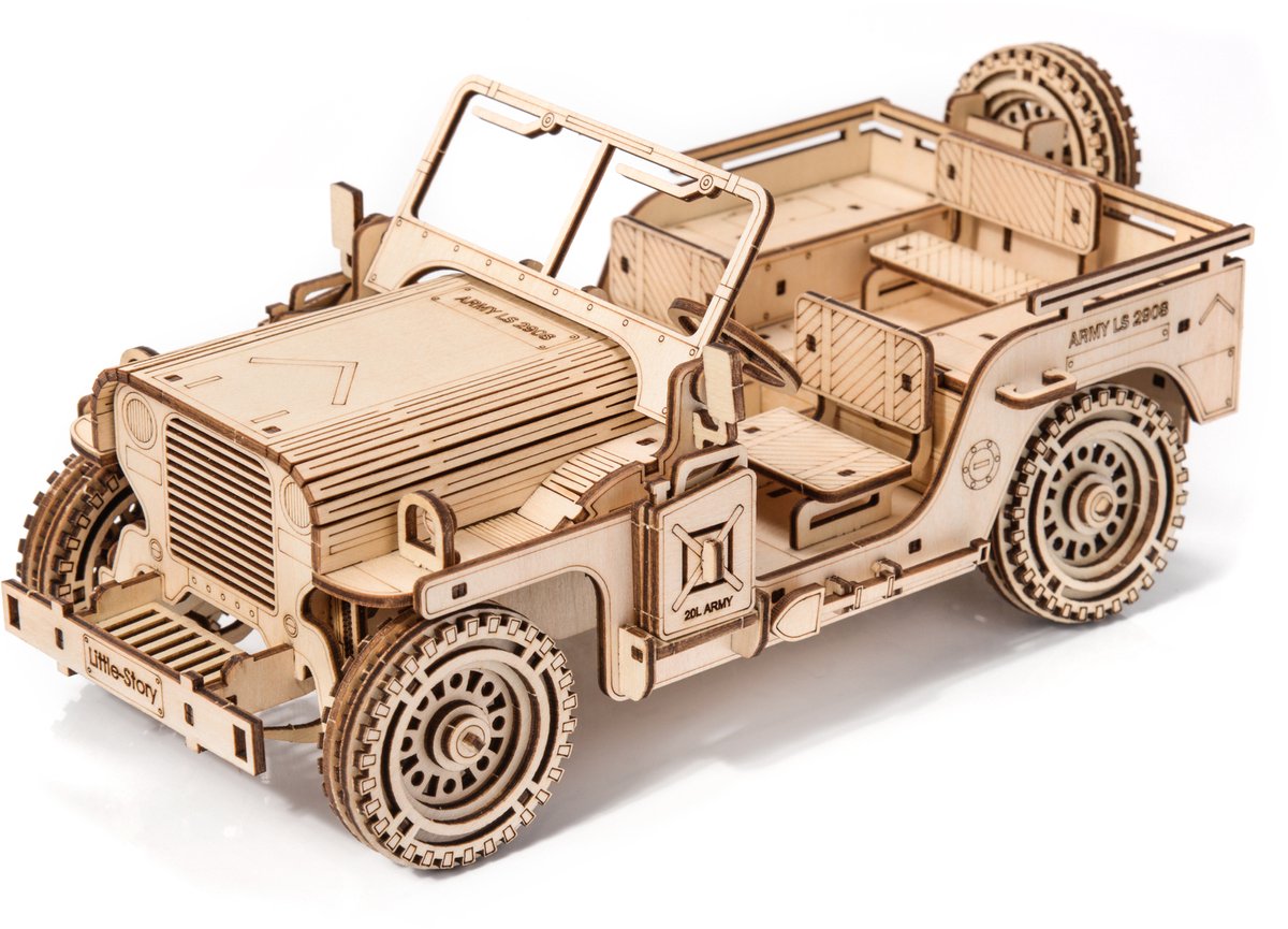 Kitcreatives- Bouwpakket Legerjeep van hout