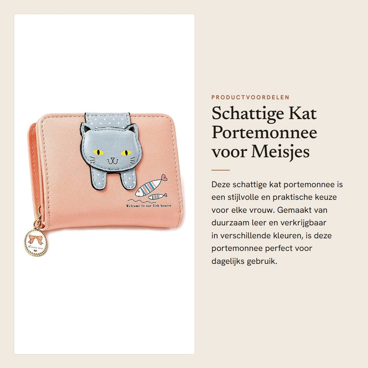Dailygoods- Portemonnee Schattige Kat - Kleine Portemonnee - Mini Portemonnee - Duurzaam PU-leer - Antioxiderende Ritssluiting - Lichtgewicht en Compact