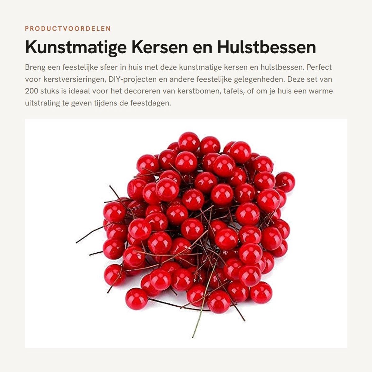 Dailygoods- Kunstmatige Kersen - 200 Stuks - Decoraties/Hulstbessen - Feestdagen/Vakantie - Schuim/Metaal - Hangende Ornamenten - 6 x 1 cm - Decoratiebessen