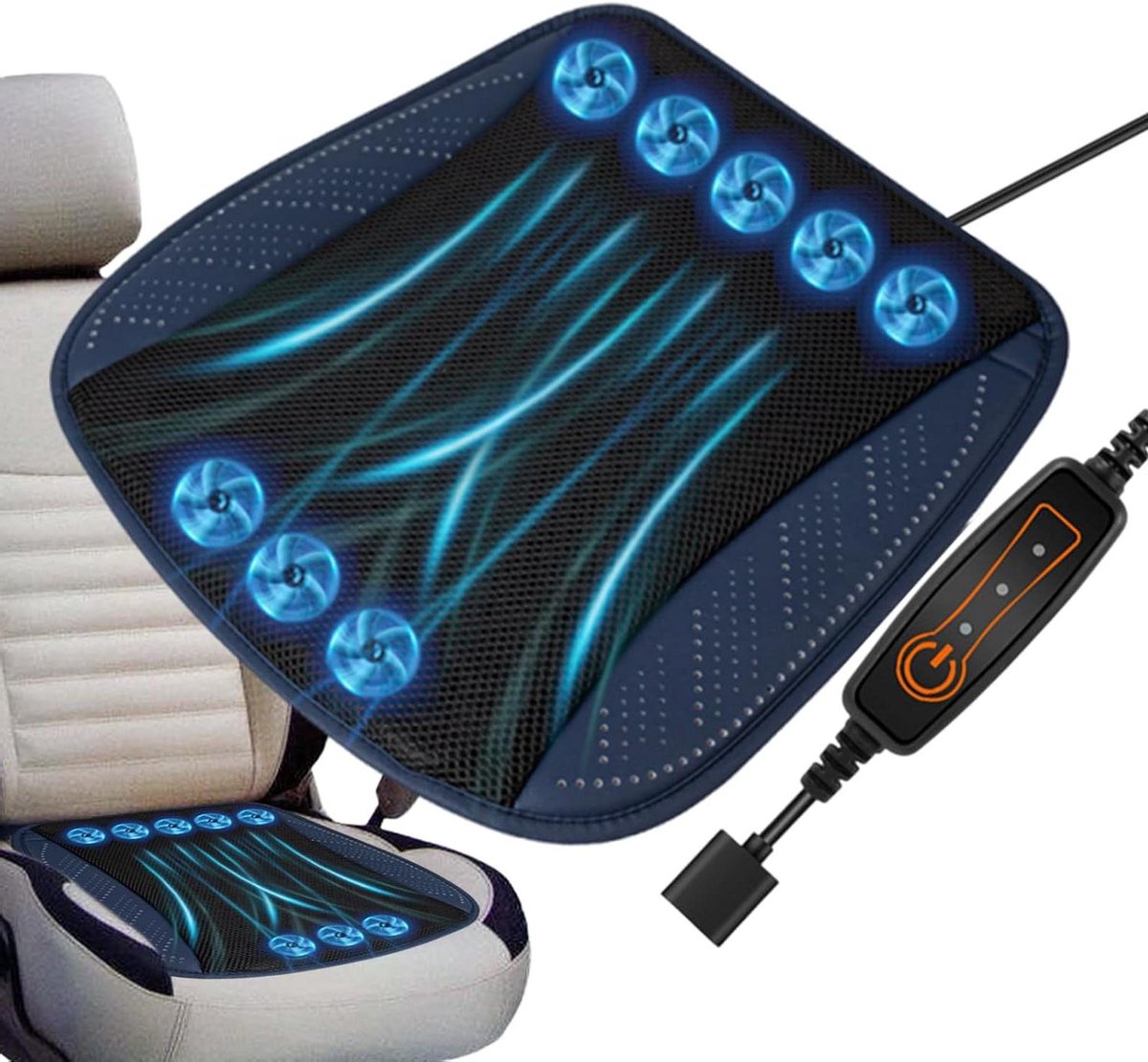Koel kussen - Autostoel ventilator - Comfortabel rijden - 8 fans - 44 x 44 cm - Blauw