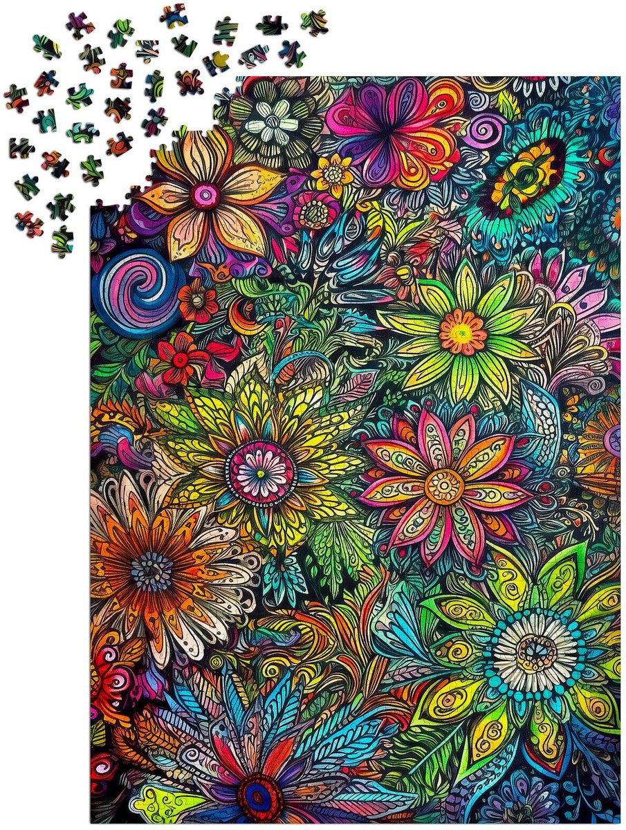 Enjoy Puzzle - Abstracte Bloem Tuin met Gebrandschilderd Glas (10 [“Abstract Stained Glass Flower Garden (10”] - Generatieve Kunstmatige Intelligentie - 1000 stukjes 68×48cm (H×B) - AI Puzzels voor volwassen - Enjoy-2294