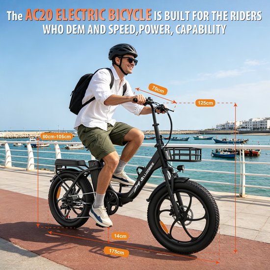 ALLGOBIKE AC20 Elektrische Fiets - 20*3.0 Inch Fat Tire City Commuter E-Bike - 48V 20Ah Lithium Batterij - Opvouwbaar -250W Motor - 7 Versnellingen -Zwart — afbeelding 4