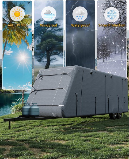 Camperhoes - Non-Woven Stof - Geschikt Voor Camperhoezen van 823-914 cm - 914x267x274 cm - Grijs — afbeelding 2