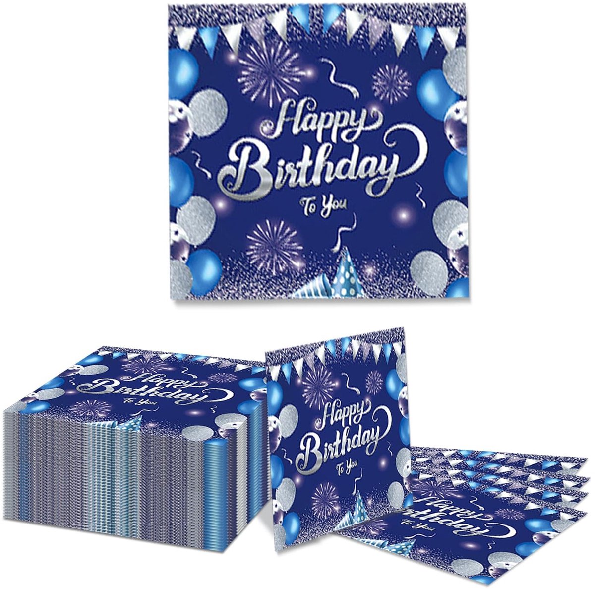 Dailygoods- Servetten 40 stuks - Papieren Servetten - Blauw/Zilver Thema - Wegwerp Servetten - Diner/Picknick Decoraties - Formaat 16,5 cm x 16,5 cm - Feestservetten