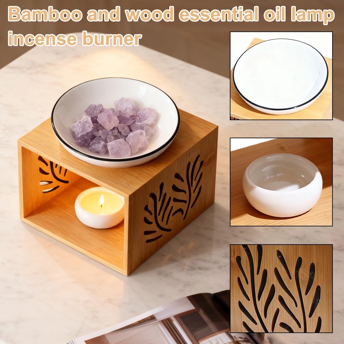 Dailygoods- Geurlamp met theelichthouder - Keramische geurwax-diffuser - 12 x 12 x 9 cm - Aromatherapie - Verspreiding etherische oliën - Decoratie voor huis - Geurbrander — cadeau in Wonen & Interieur - foto 2