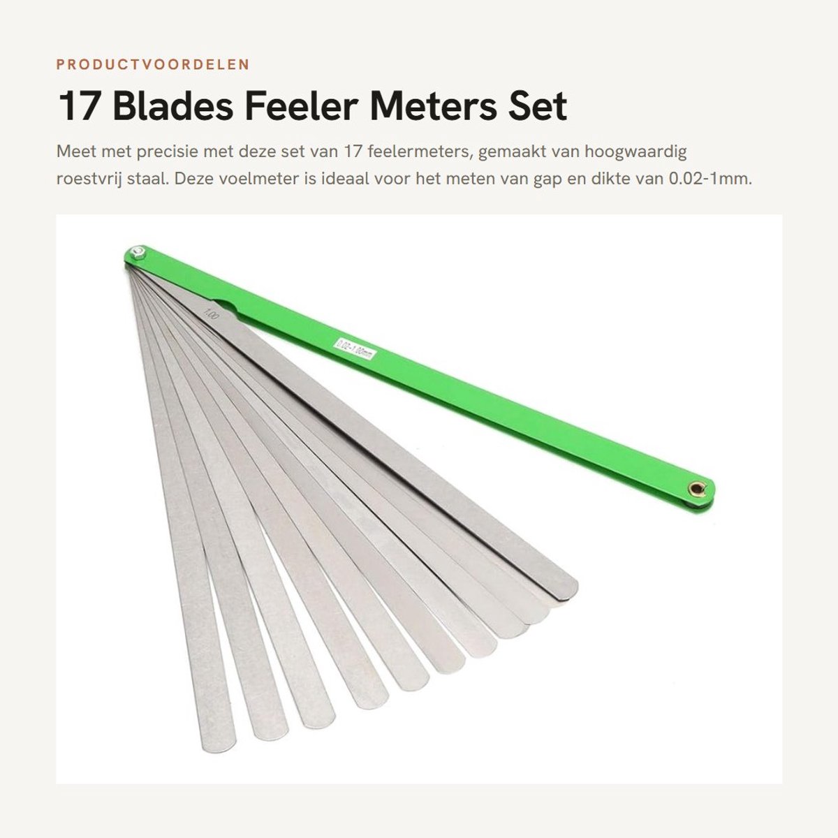 Dailygoods- Voelmeter 17 Bladen - Roestvrij Staal - Draaibaar/Opvouwbaar - Dikte 0.02-1mm - Meetgereedschap - Duurzaam - Gap Gauge