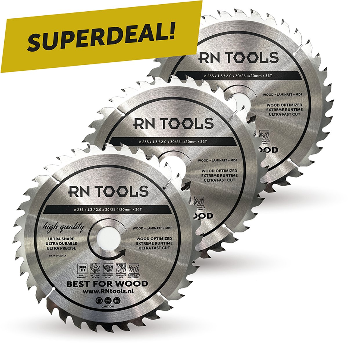 Superdeal - RNtools Cirkelzaagblad 235 x 30 mm - 36 tanden - voor Hout, Hardhout, Laminaat, MDF, Multiplex - 3 STUKS Zaagblad