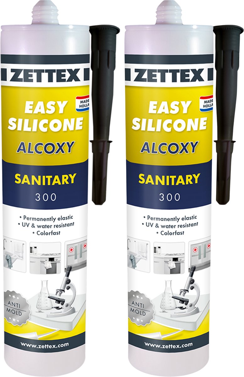 Zettex Easy Siliconenkit S - Sanitairkit voor Badkamer & Keuken - Schimmelbestendig & Elastisch - 310ml - Zwart - 2-PACK