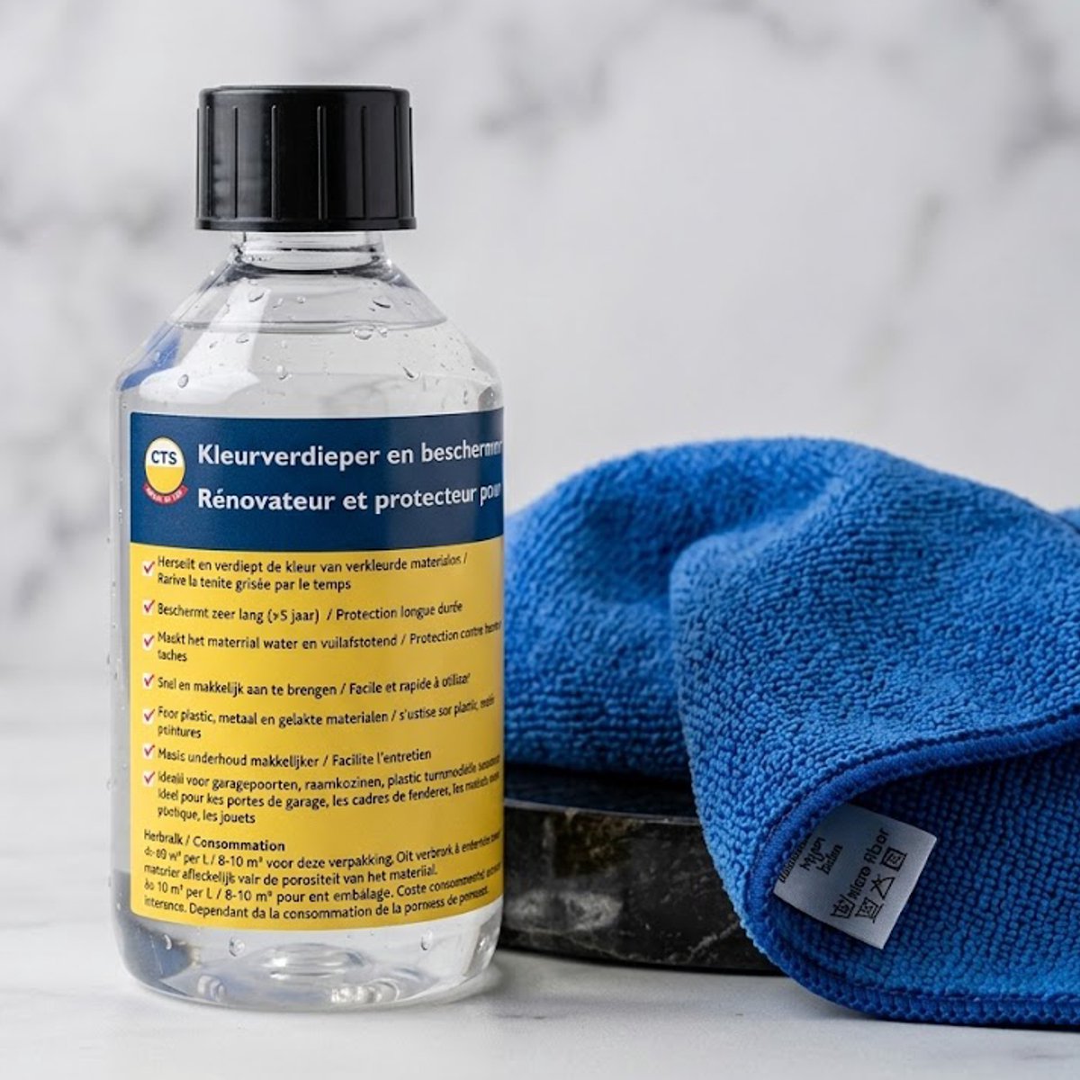 Surface renovator / kleurhersteller + microvezeldoek voor plastic en aluminium, ideaal voor raamprofielen en garagepoorten - GTS 250 ml