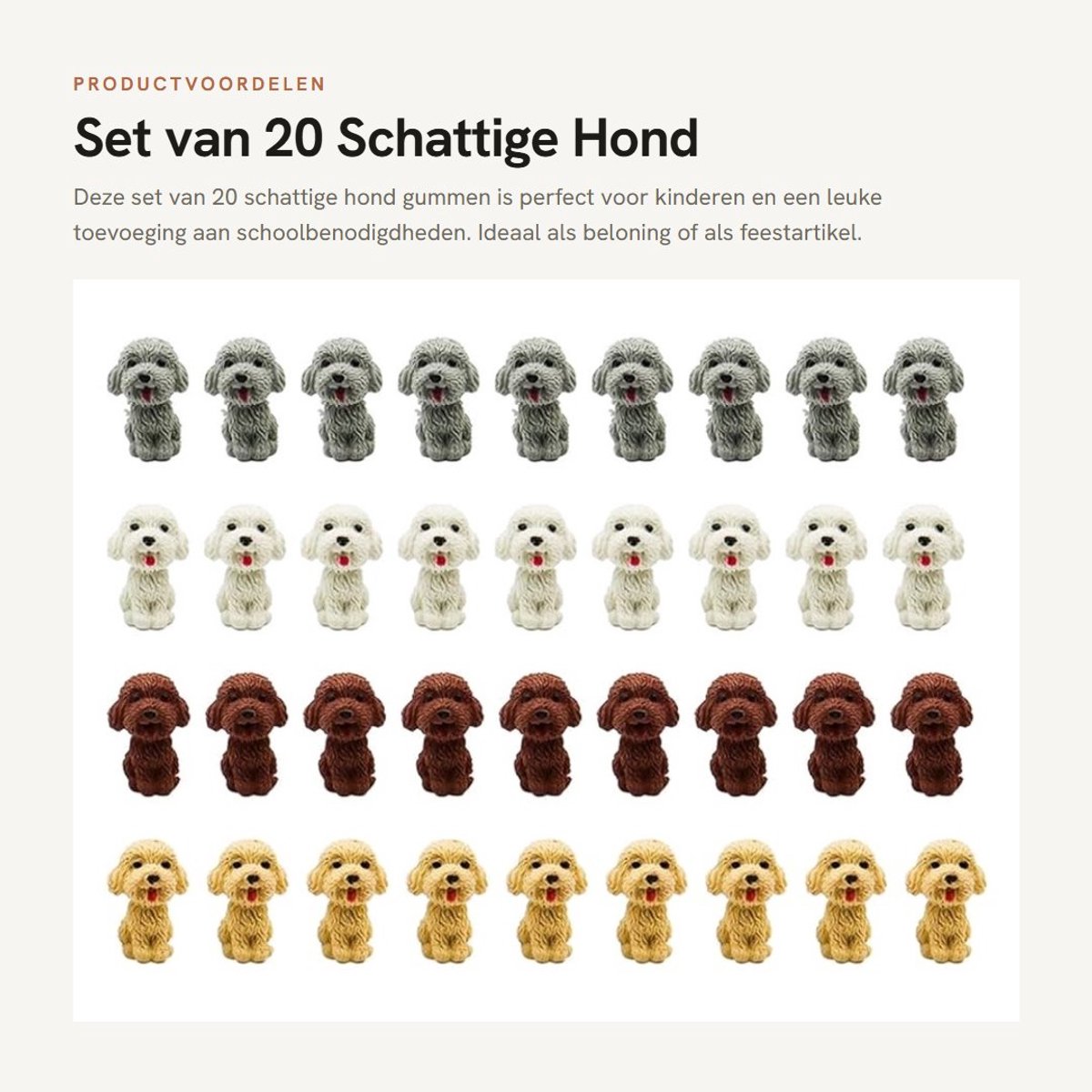 Dailygoods- Gummen 20 Stuks - Schattige Dierengommen - Hond Gummen - Mini Gummen - Huiswerkbeloningen - Veelkleurig Rubber - Dierengummen