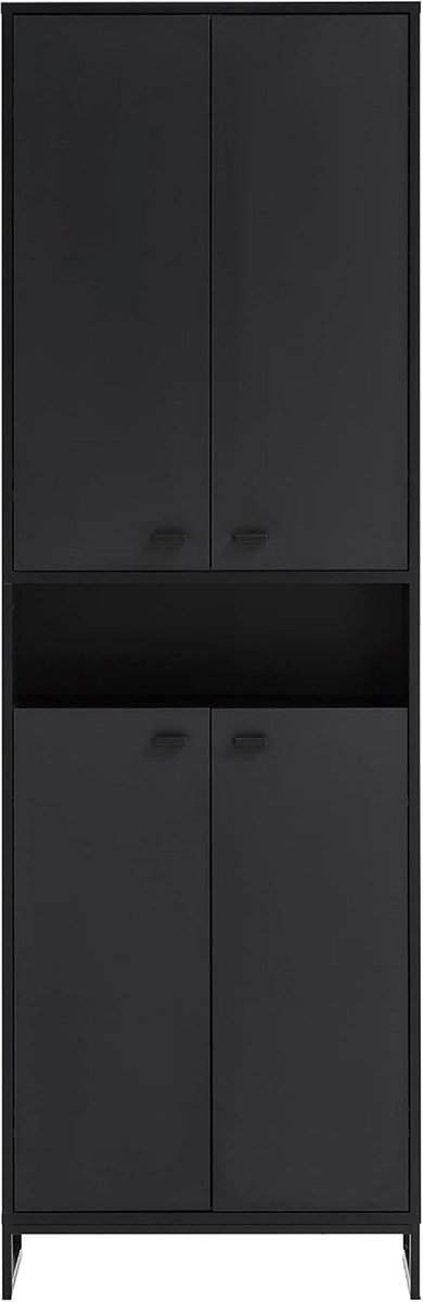 Schoenenkast Zwart Mat 60,2x33x185,5 cm – House&Garden Nova Hoge Smalle Schoenenkast met 4 Deuren en Open Vak – Opbergkast voor 10-12 Paar Schoenen – Moderne Hal Kast met Verstelbare Planken en Metalen Frame