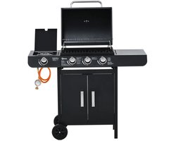Miryx Gasbarbecue - Grillwagen - Gasgrill - met 4 Branders en 1 Zijbrander, Drukregelaar en Slangen - 110x50x100 cm - Zwart