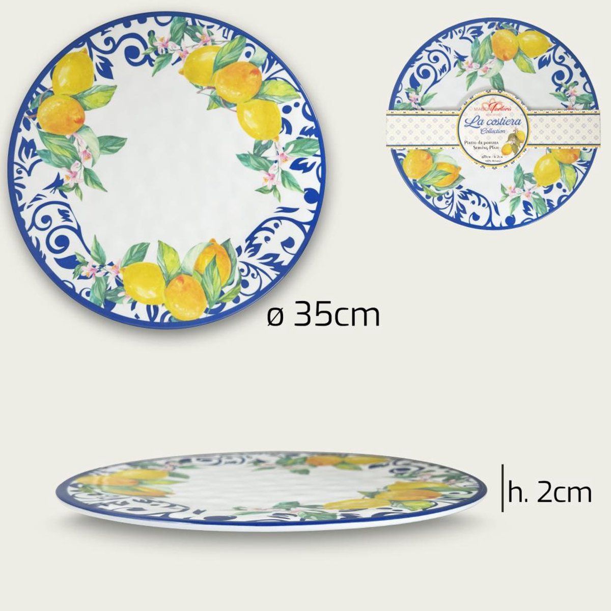 Arca LIMONI Due Rond Vlak Melamine Bord 35cm - pizzabord - tapasbord - hapjesbord