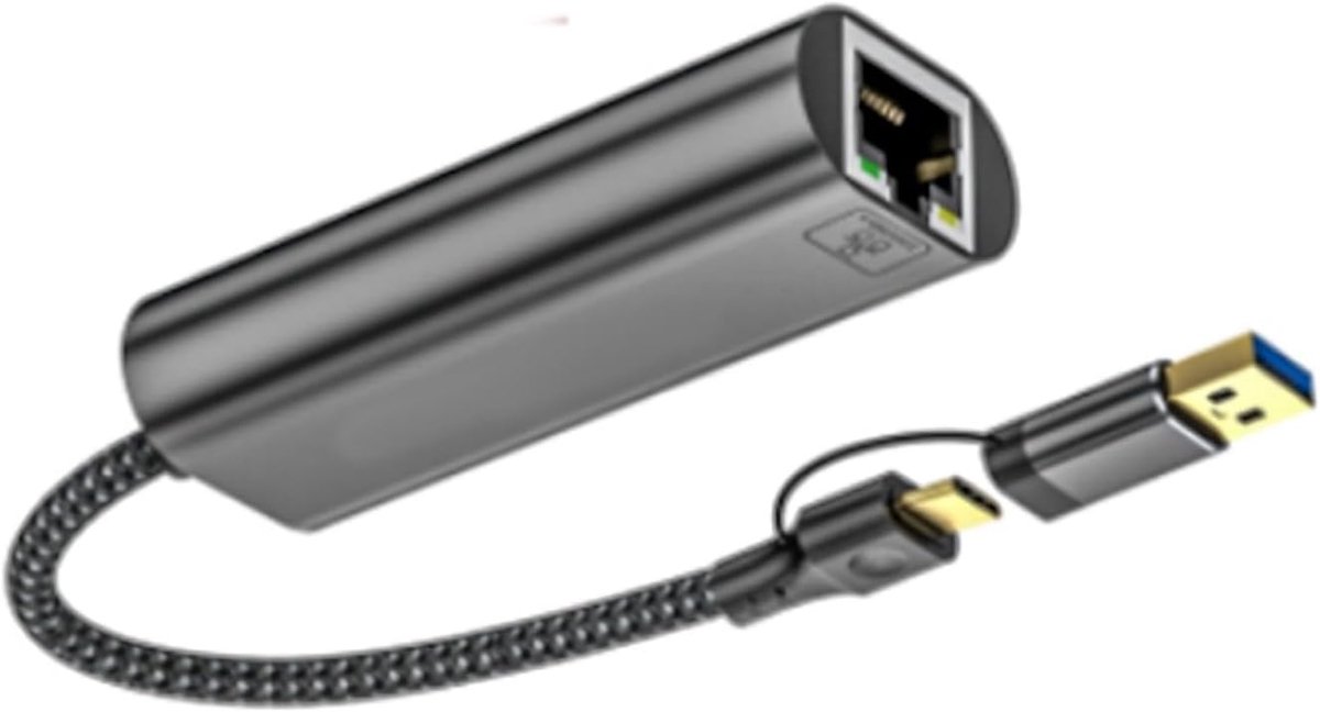 USB C naar Ethernet Adapter - Netwerk Adapter Dongle - Stabiel Internet - 2.5Gbps Gigabit Snelheid - 15 cm kabel