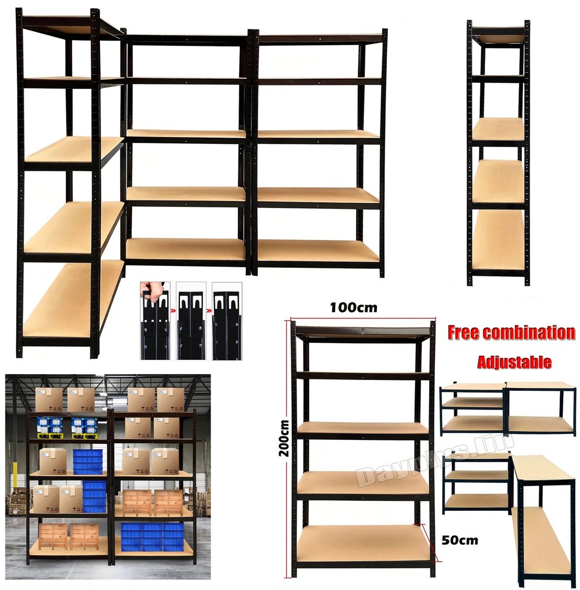 Turold Stellingkast - Opbergrek - Stelling - Opbergsysteem - Metalen Opslagrek 5-laags, Garage/Magazijn/Schuur Zwart 200x100x50cm