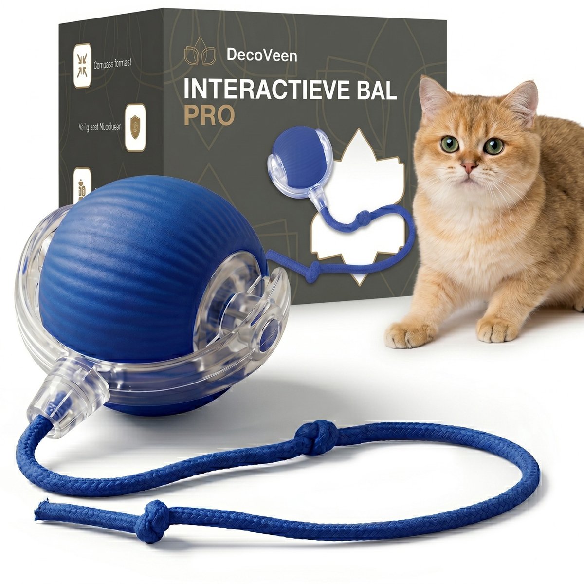 DecoVeen® Interactieve Kattenbal – Automatische Speelbal met Staart – Oplaadbaar – Smart Katten Speelgoed – Voor Katten en Kleine Honden