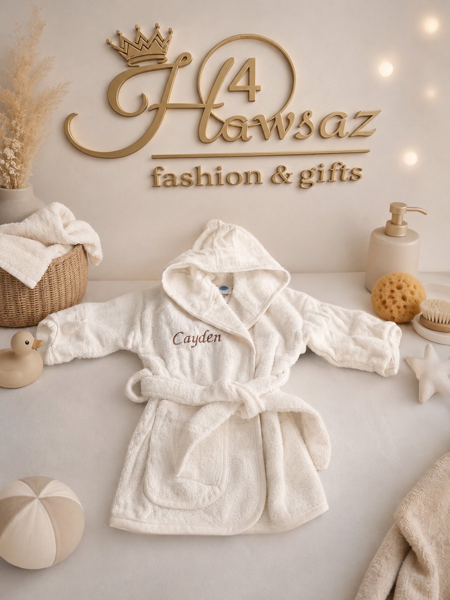 Baby badjas badstof Ecru 1 stuk - kraamcadeau voor jongen en meisje - Hawsaz.nl cadeau - gepersonaliseerd met naam - Kraamcadeaus - Badjas - Baby handoek - Badjas met naam - Geboortecadeau - Gepersonaliseerd - Baby cadeau met naam - Babygeschenk