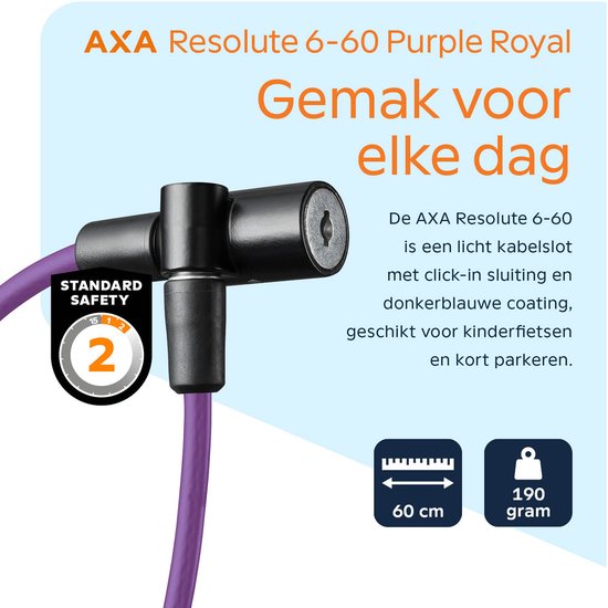 AXA Resolute 6/60 Kabelslot - Slot voor Kinderfietsen - Gebruiksvriendelijk - 60 cm lang - Diameter 6 mm - Paars van AXA — afbeelding 4