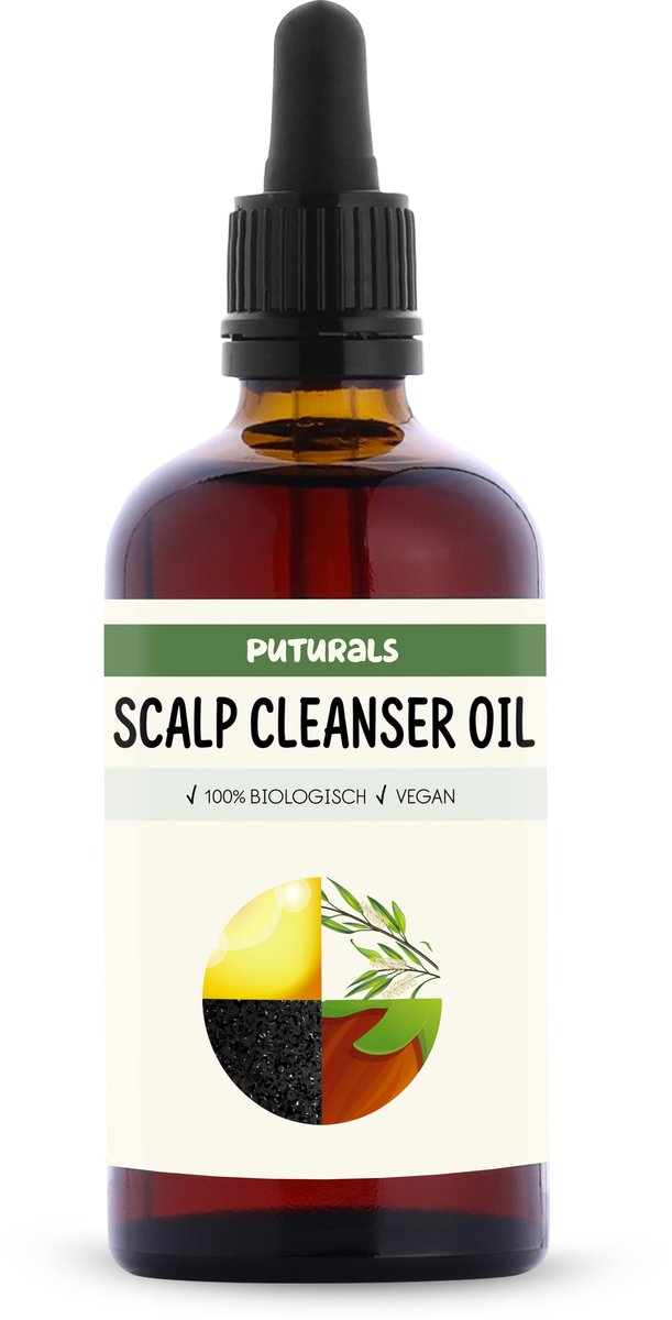 Puturals Scalp Oil 100% Natuurlijk - Tea Tree Scalp Cleanser Oil - 100ml - Blend van Jojoba Olie, Tea Tree Olie, Vitamine E Olie en Black Seed Oil - Geschikt als Scalp Oil, Hoofdhuid Olie en Haargroei Olie - Buine Glazen Fles + Pipet