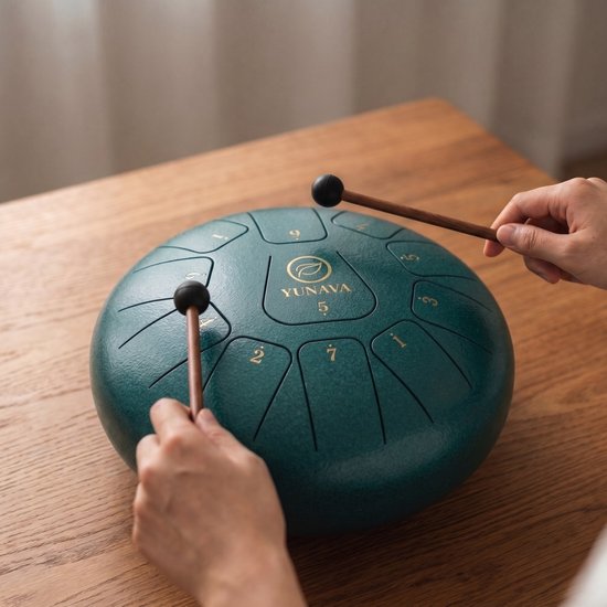 Yunava Handpan - 30 cm ø - Malachite - Steel Tongue Drum - Hand Klankschaal incl. Lesboek & Beschermtas - Hangdrum — afbeelding 4
