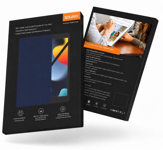 Sounix Tablet Cover Convient pour iPad 10.2 (2019) 7e génération / iPad 10.2 (2020) 8e génération / iPad 10.2 (2021) 9e génération - Étui - Bleu marine