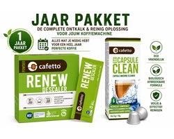 Cafetto Jaarpakket voor Nespresso® Machines – Ontkalker + Reinigingscapsules – Complete Onderhoudsset voor 1 Jaar – Verbetert Koffiesmaak & Verlengt Levensduur